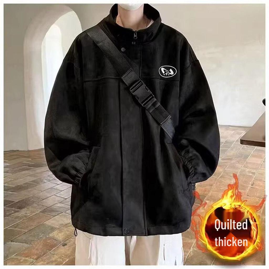 Men's Trendy Three-Piece Set: Autumn/Winter Suede Jacket, Cotton Coat, Casual Student Outfit
