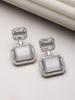 Oxidised Silver-Plated American Diamond Studded Square Shaped Drop Earrings for Girls and Women