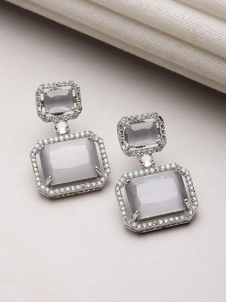 Oksydowane srebrne, amerykańskie kolczyki w kształcie kwadratu wysadzane diamentami dla dziewcząt i kobiet