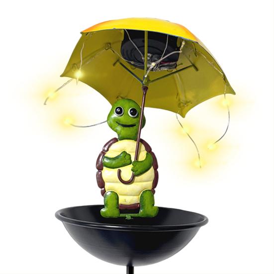 Yousheng Solar Vogelfutterhaus Frosch Gartenfigur mit beleuchtetem Schirm Outdoor Schildkröte Solarleuchte Kolibri-Futterhaus mit Stab für Hofkunst Rasen