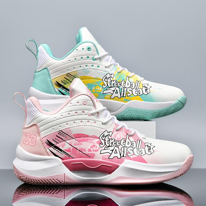 Mandarin Duck Pink Sao Basketball Shoes Boots High-top Boys and Girls Teenagers Primary and Secondary School Students Cement Ground Actual Combat Spo