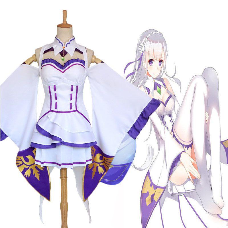 Rezero Kara Hajimeru Isekai Seikatsu Emilia Elf Cosplay Costume Complete Set