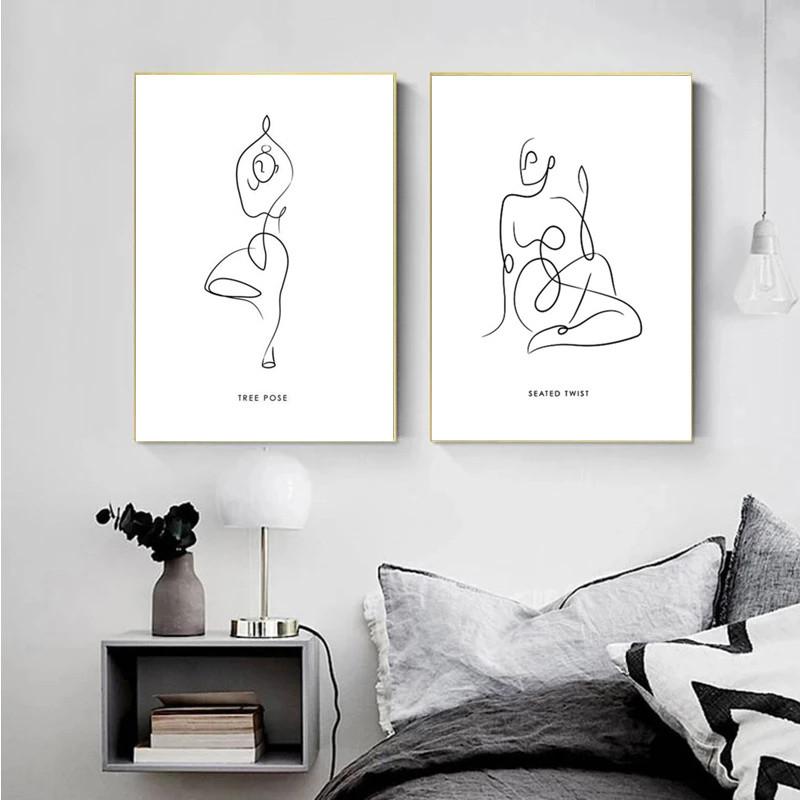 Black And White Lines Yoga Body Canvas Painting Modern Minimalist Posters Prints Wall Art Pictures Home Decor Living Room