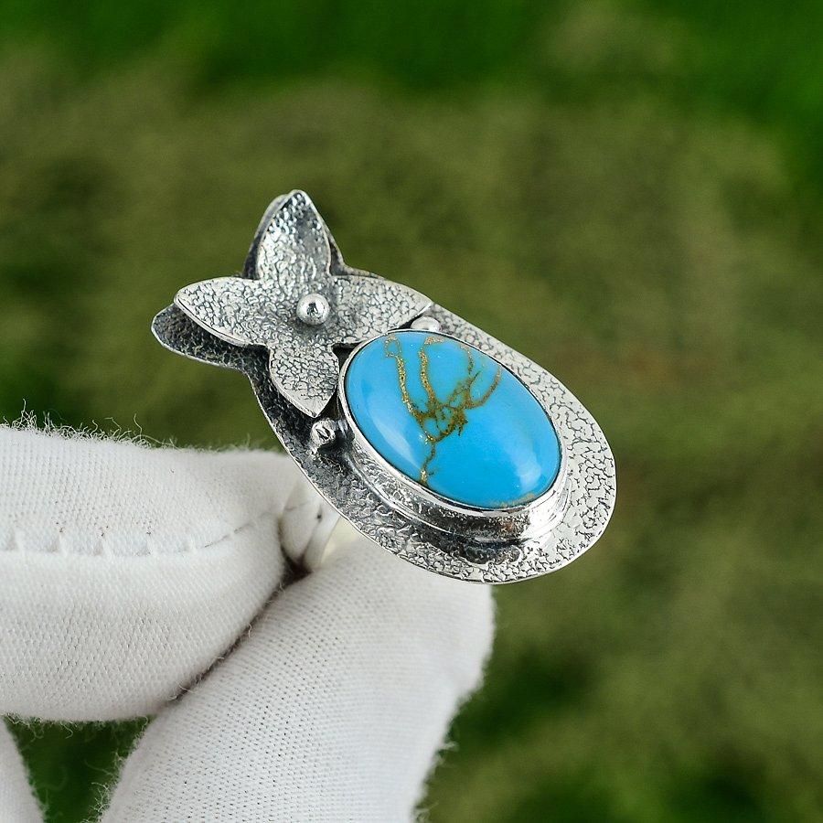 

Natural Copper Blue Turquoise 925 Silver Statement Adjustable Ring For Women Adjustable