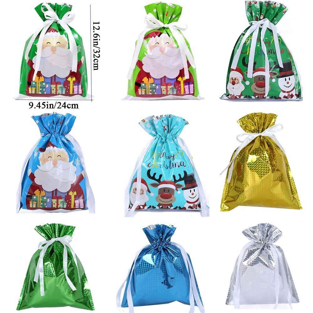Gold Drawstring Snowman Elk Snowflake Goods Candy Wrapping Gift Bag Packaging Bag Christmas Gifts