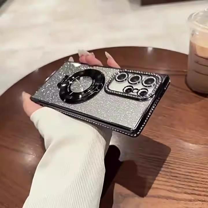 

Glitter Powder Rhinestone Frame Magnetic Suction Bracket Suitable for Samsung S25EDGE Mobile Phone Case S24U Lens Film Protective Case A56 Samsung S25EDGE-5G