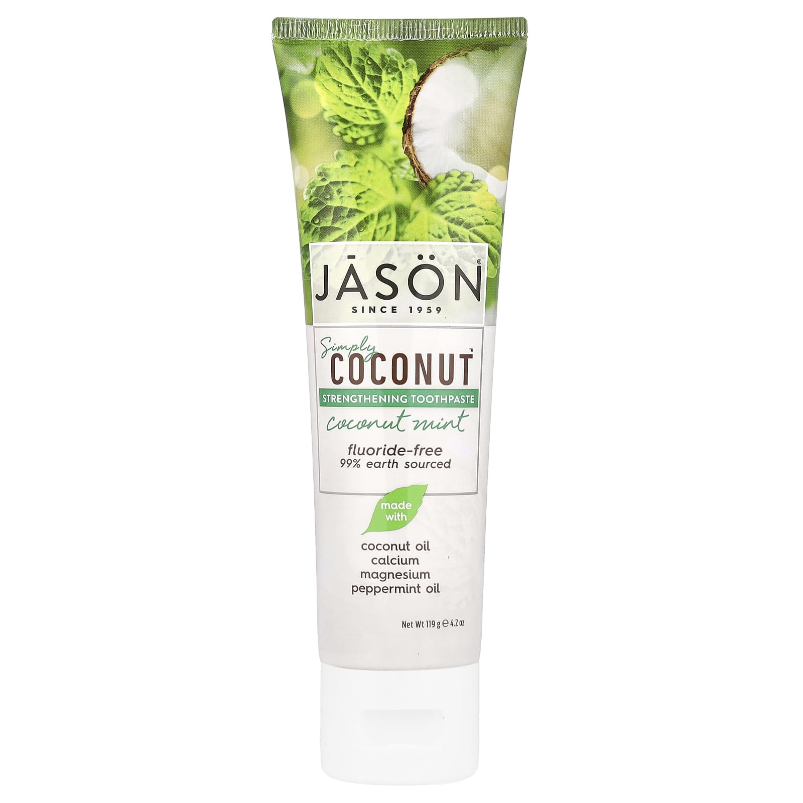 Jason Natural, Simply Coconut, усиленная зубная паста, кокос и мята, 4,2 унции (119 г)
