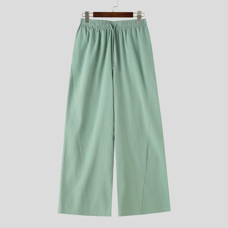 INCERUN Men's Casual Elastic Waist Wide-Leg Pants Loose Streetwear Baggy Long Trousers