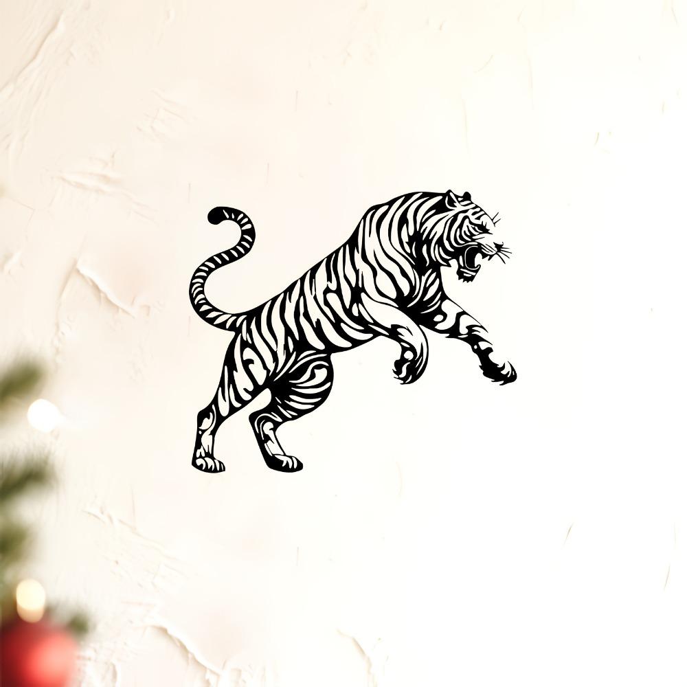 Roaring Tiger Metal Wall Art Weatherproof Iron Sculpture Holiday Decor Gift