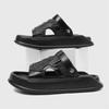 Stylish Mens Casual Leather Slippers Slip On Flats S  Beach Sandals Open-toe Outdoor Half Drag Leisure Walk Male Slides