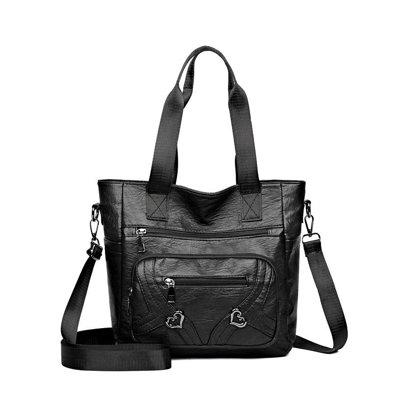 

Многослойная женская сумка, Модная и универсальная сумка-тоут из мягкой кожи, Повседневная и ретро сумка через плечо чёрный