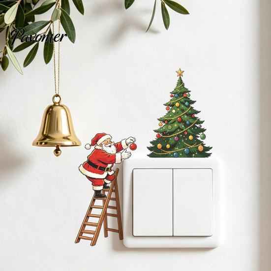 Holiday Interior Ornaments Christmas Santa Claus Light Switch Sticker, Waterproof PVC Decal, Self Seasonal Room Decorations Adhesive Wall Art