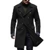 Autumn Winter Men Mid Long Woolen Overcoat England Style Double Breasted Lapel Business Casual Warm Solid Color Outerwear Men