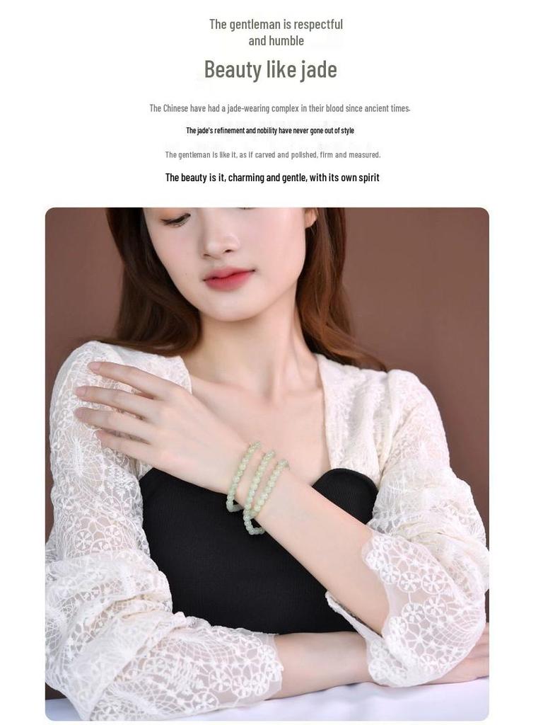 Natural Sunny Hetian Jade Women's Multi-Turn Bracelet with High Ice Green and Ice Base Beads