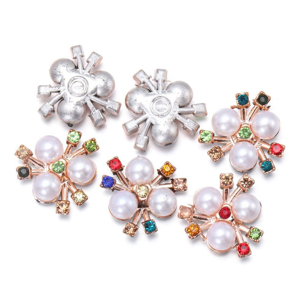 10PCS Sparkling Flower-shaped Hat Accessories Pearl Button Headwear Clip Pearl Hairpins Rhinestone Buttons