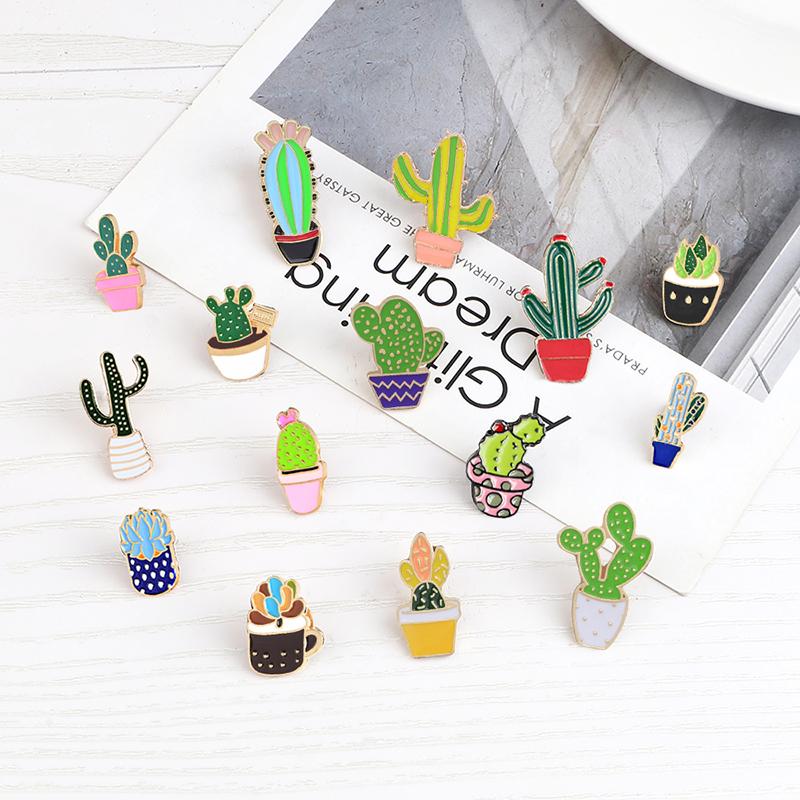 Potted Plant Cactus Enamel Pins Metal Lovely Badges Brooch Vintage Brooches For Women Jewelry Clothing Collar Lapel Accessories