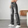 Jeans Dritti in Denim da Donna Jeans da Donna a Vita Alta con Strappi Streetwear Jeans Larghi