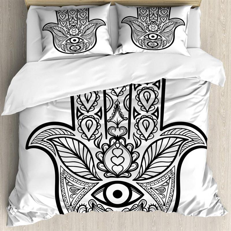 Hamsa Hand Duvet Cover Set Microfiber Golden Lucky Hand Of Fatima Bohemian Black Gold Bedding Queen EU single(135x200cm)