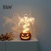 Decorative Night Lamps for Porch Ghost Pumpkin Yard Lamp, Halloween Resin Figurine with Warm LED Light, Creative Atmosphere Lights Spooky Swirling On