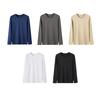 Men Long Sleeve T-Shirt Crew Neck Loose Fit Cotton Base Shirt Solid Color Casual Tee Shirt for Spring Autumn Casual Wear