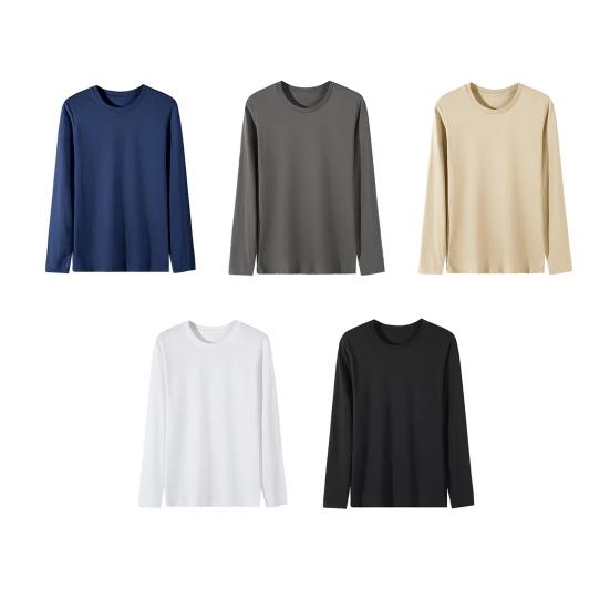 Men Long Sleeve T-Shirt Crew Neck Loose Fit Cotton Base Shirt Solid Color Casual Tee Shirt for Spring Autumn Casual Wear
