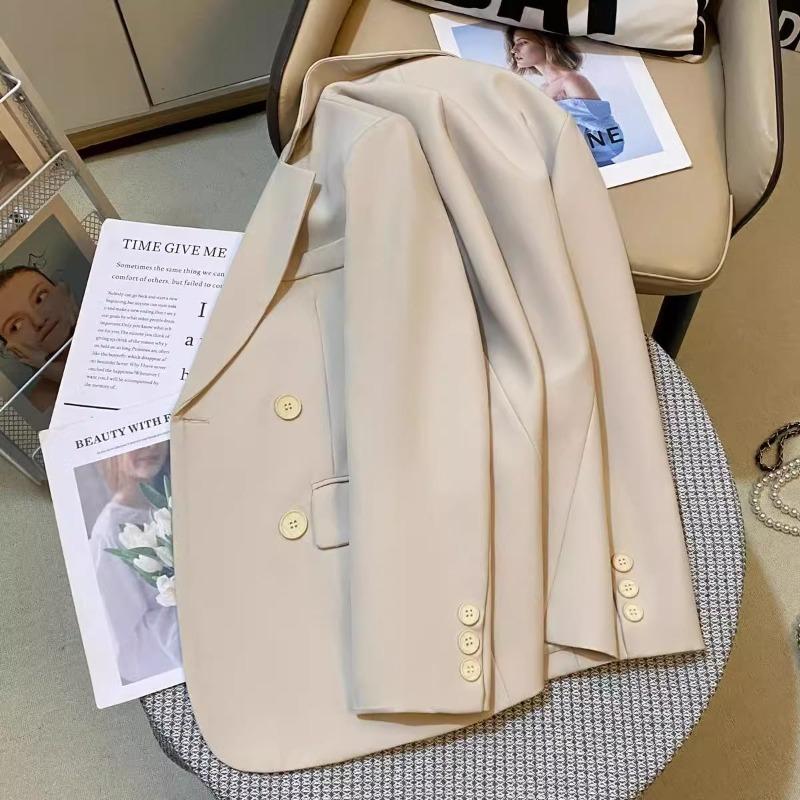 Off-white casual versatile blazer women's spring and autumn new fashion high-end double-breasted design top trend