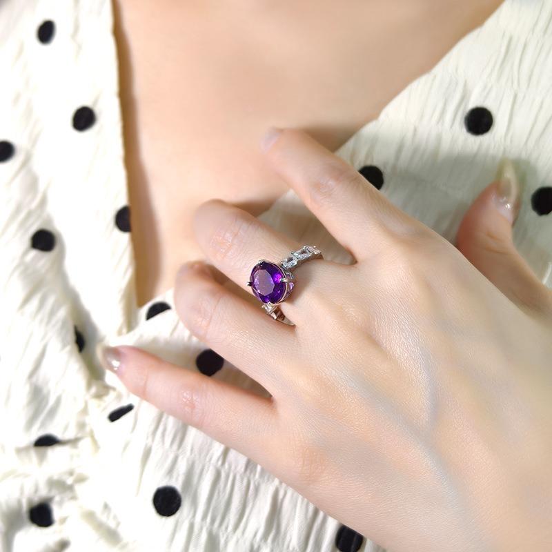 Women's S925 Sterling Silver Brushed Craft Ring Natural Crystal Garnet Peridot Adjustable Jewelry