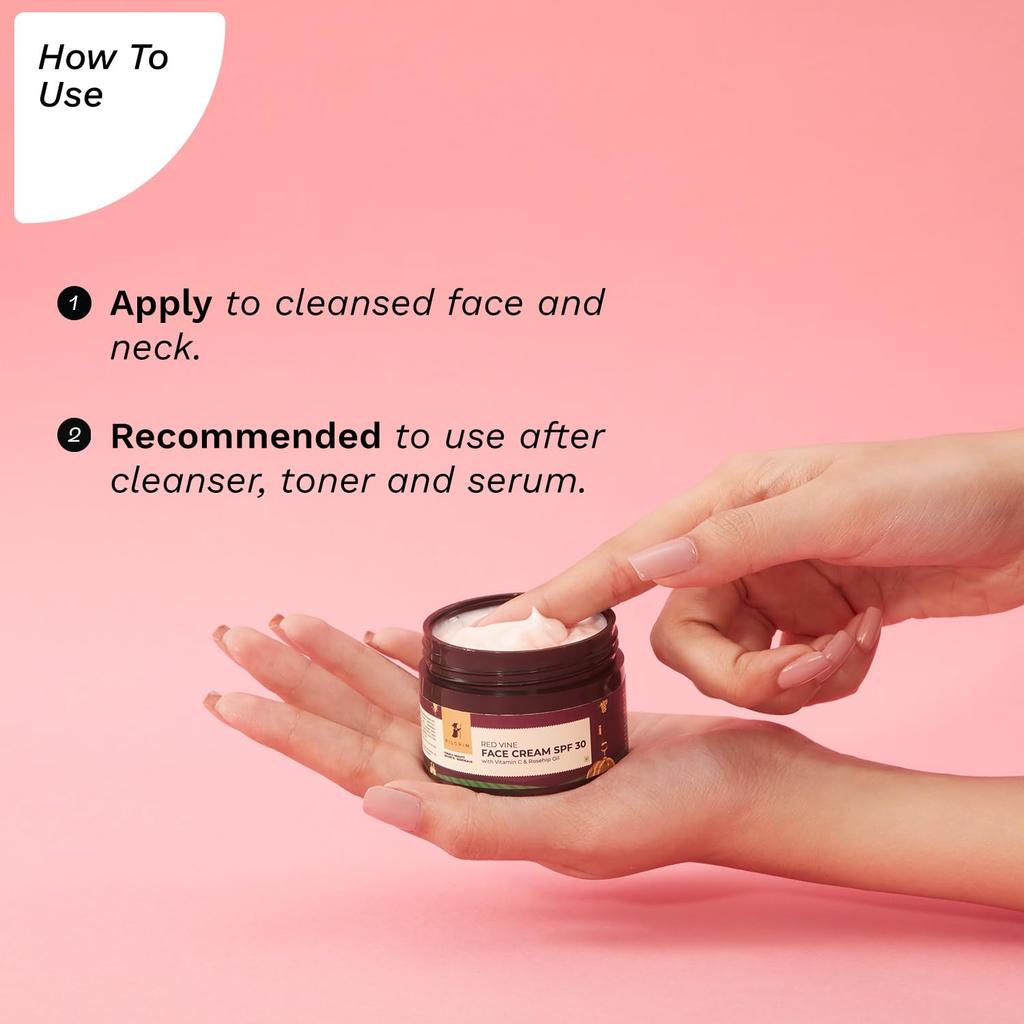 PILGRIM Französische Rote Weinrebe Gesichtscreme LSF 30 mit Hagebuttenöl & Vitamin C für Tägliche Feuchtigkeit und Sonnenschutz 50g