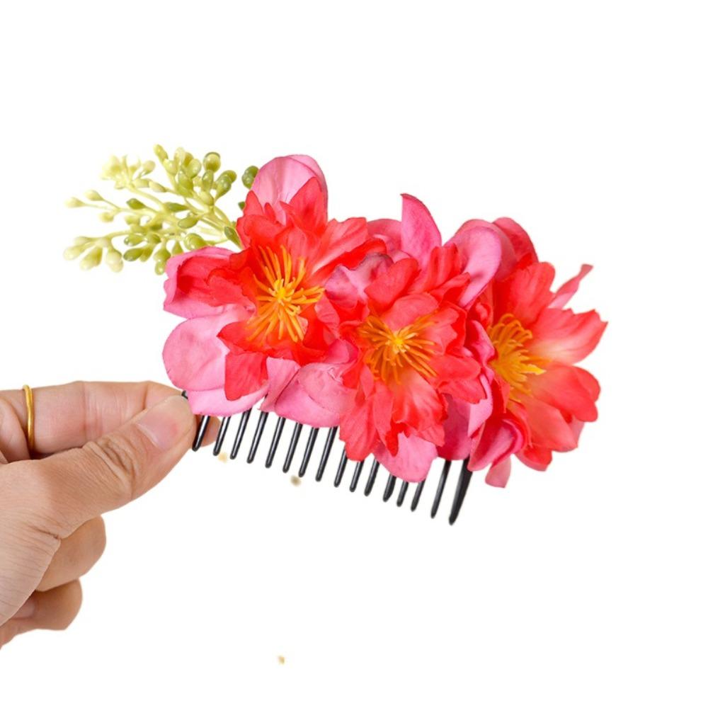Multicolor Flower Hair Comb Cloth Thai Hair Comb Temperament Hair Accessories  performance clothing