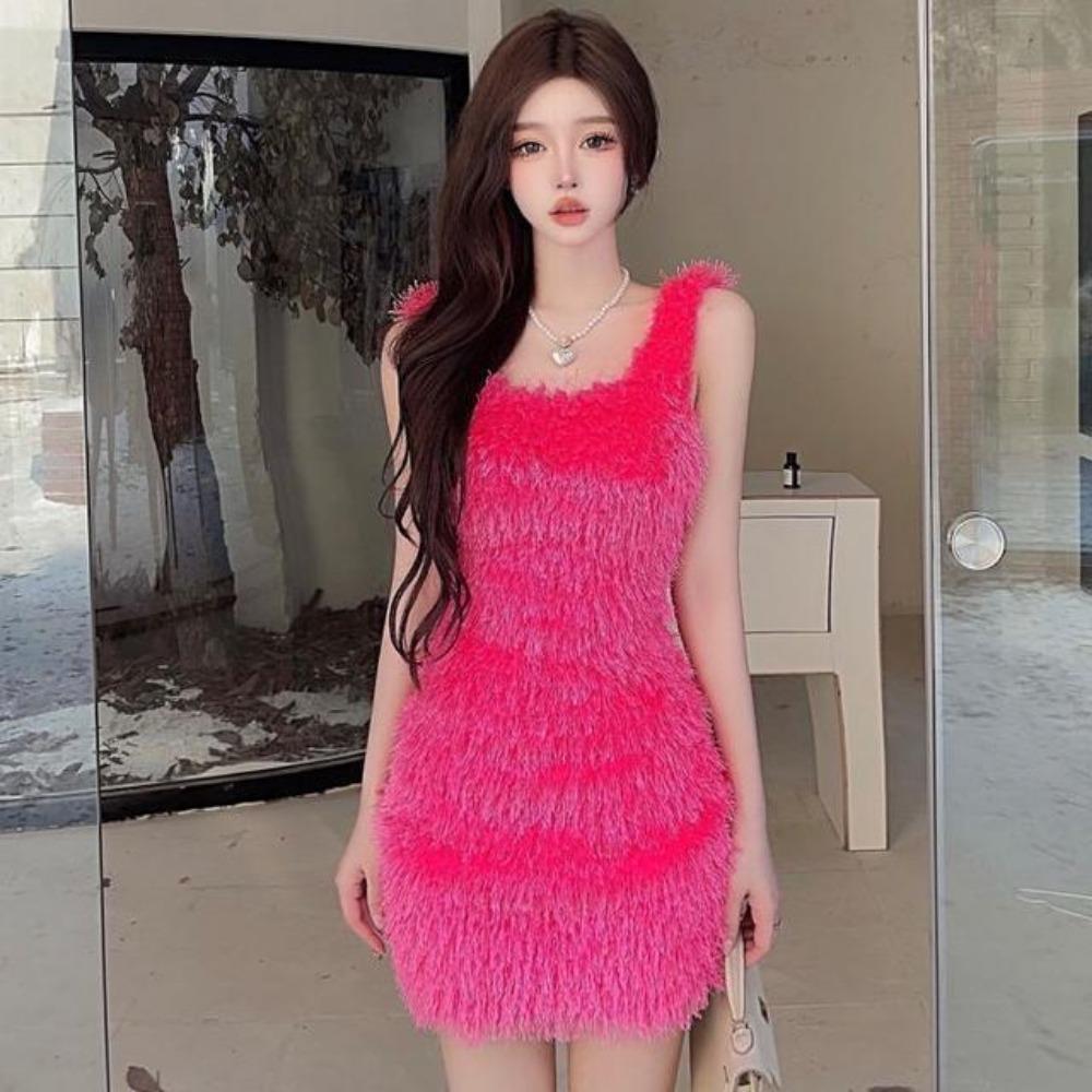 Pure Desire Style Backless Suspender Short Dress Autumn and Winter New Style Versatile Temperament Fashionable Slim Solid Color Dress