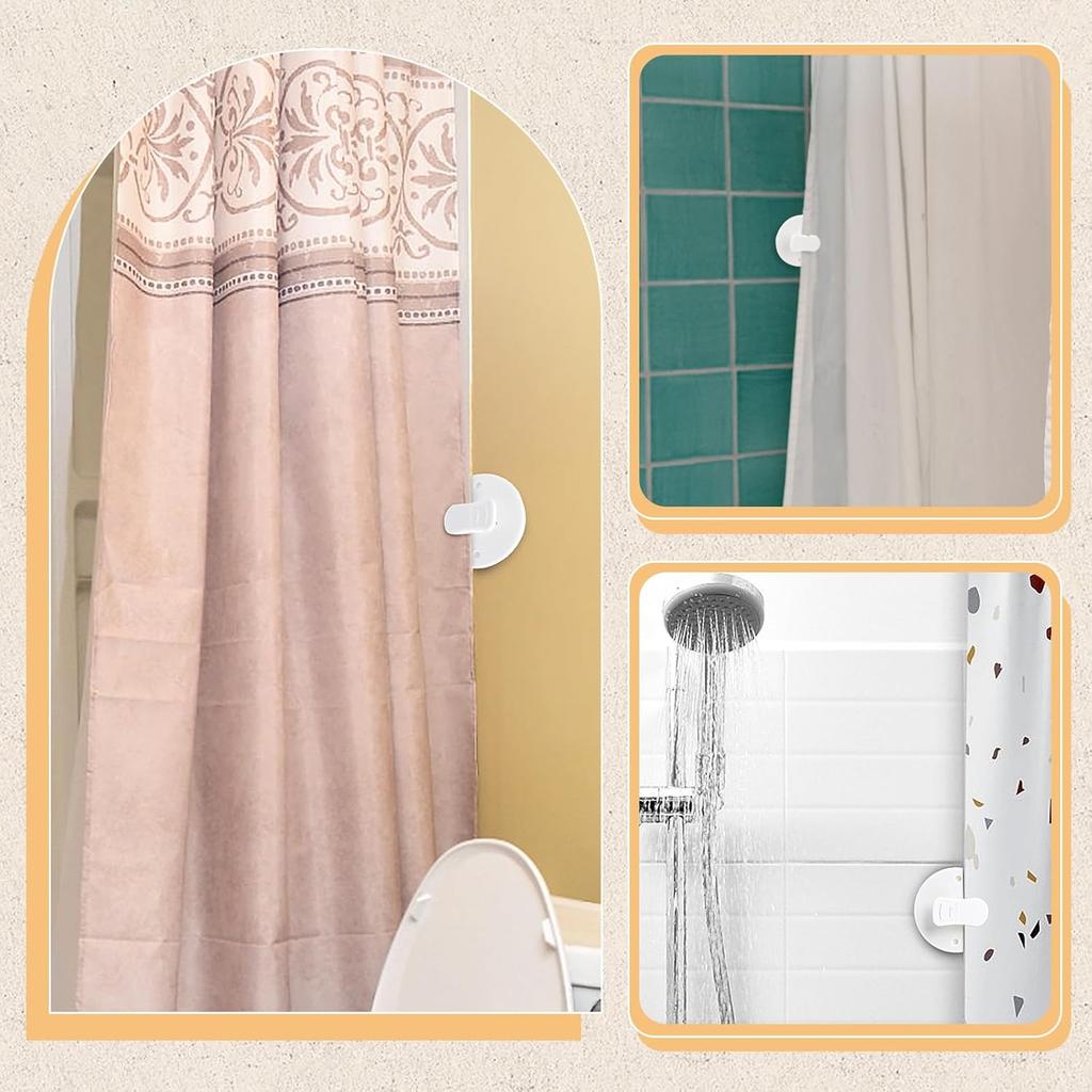 6pcs Shower Curtain Clips to Wall,Self Adhesive Shower Curtain Clips for ide Showers,Windproof Splash Guard Showers Clip to Wall for Fixing