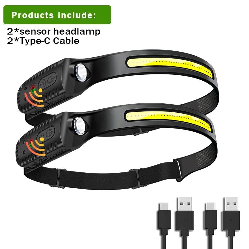 

COB светодиодный налобный фонарь, индукционный налобный фонарь, встроенная батарея, USB перезаряжаемый налобный фонарик, уличный фонарик с датчиком для кемпинга, рыбалки