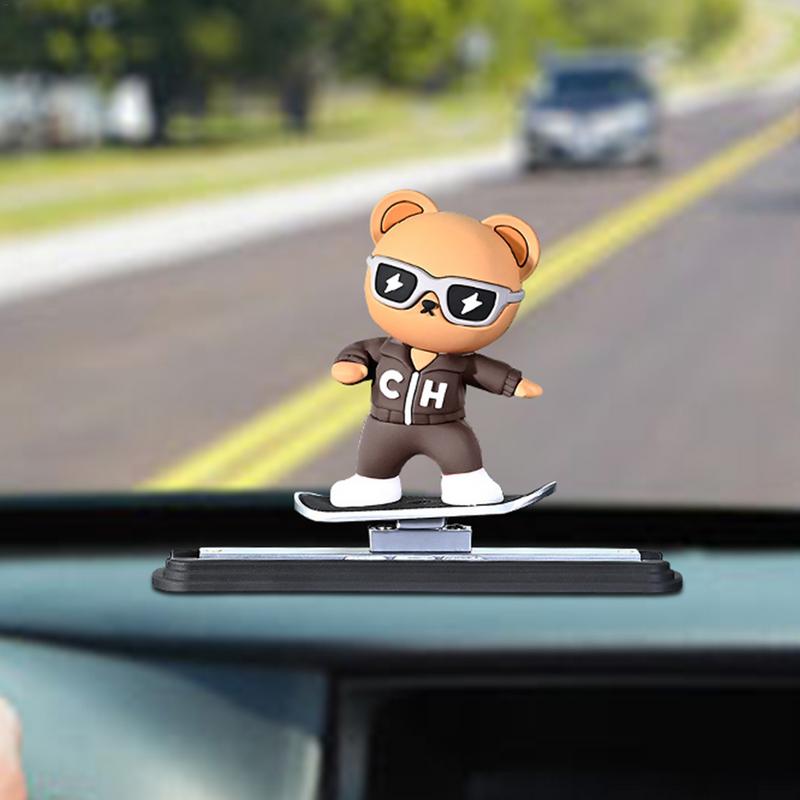 Car Skateboard Bear Ornament Small Cartoon Skateboarding Figure For Car Dashboard Tabletop Ornaments Ensure Driving Safety For
