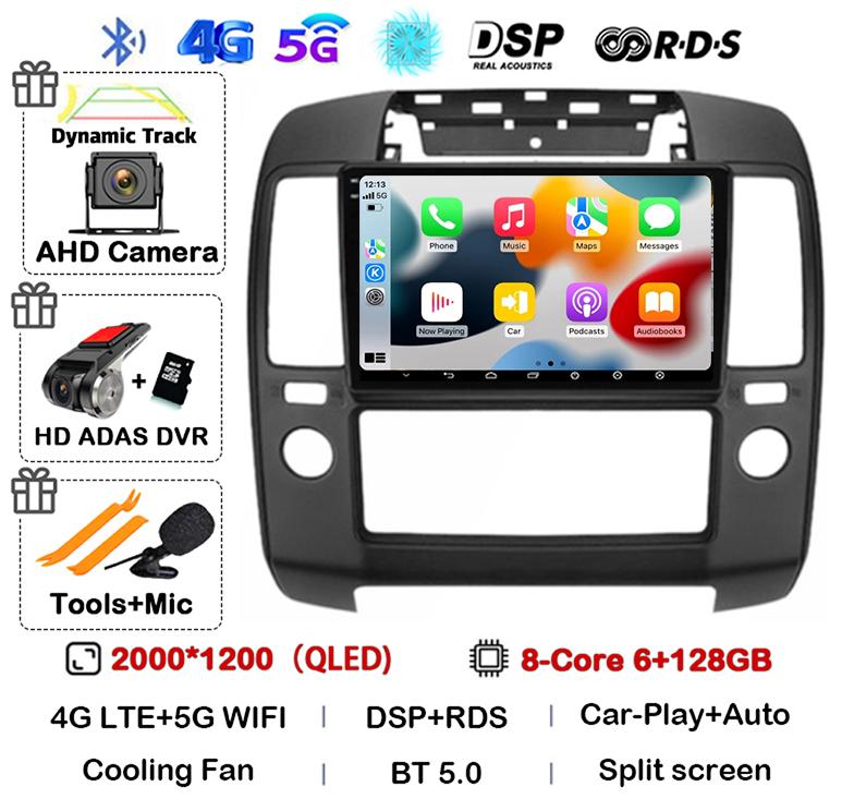 Android 14 Carplay Auto Car Radio For Nissan Navara 3 D40 2004 2005 2006 2007 2008-2010 Multimedia Player GPS 4G WIFI 360 Camera