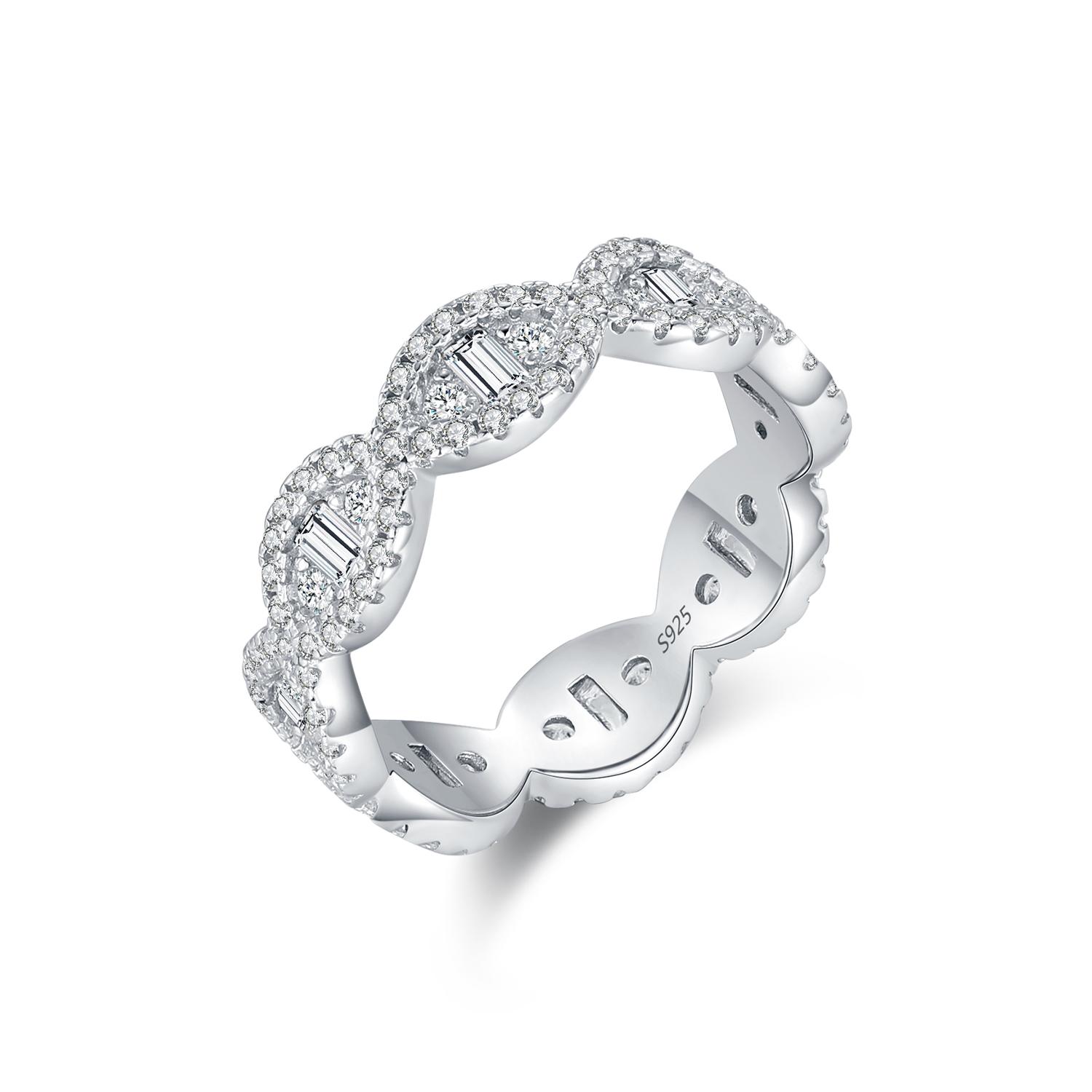 

925 Sterling Silver Sparkling Geometric Clear Zirconia Eternity Band Stackable Rings For Women Fine Vacation Jewelry Gift 5
