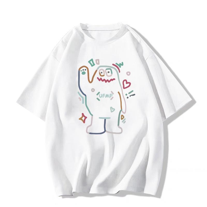 Women's Retro Graffiti Cotton T-Shirt - Chic Hong Kong Style 2025