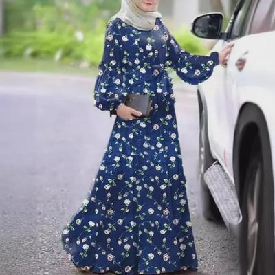 Women's Long-Sleeve Ruffled Lantern Dress with Print