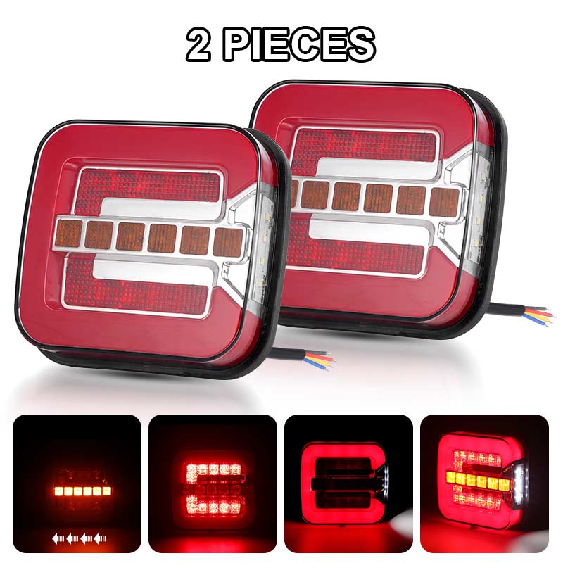 3 in 1 Square 4 Inch Led Tail Light Rear Brake Turn Signal Light License Plate Lamp for 12V 24V Truck Trailer Van Bus Pickup 4x4