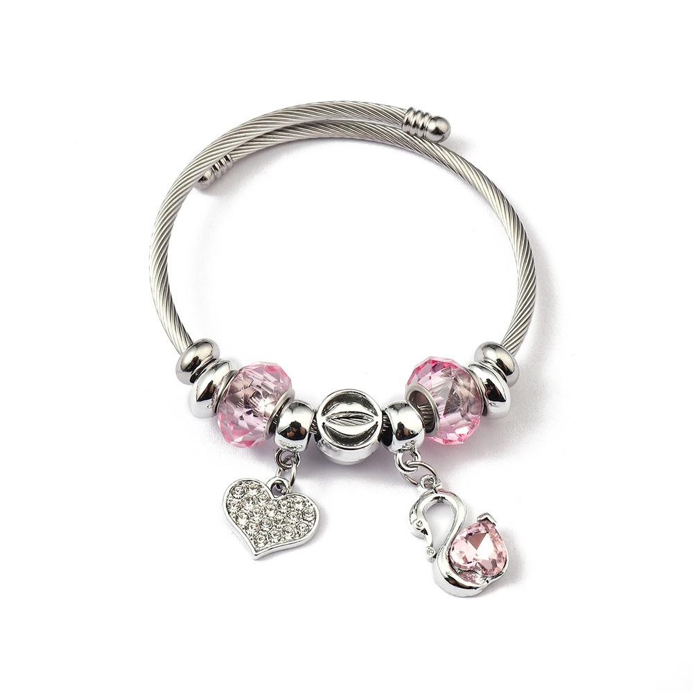 Simple Fashion Stainless Steel Bracelet With Crystal Bead Pendant Unisex Jewelry