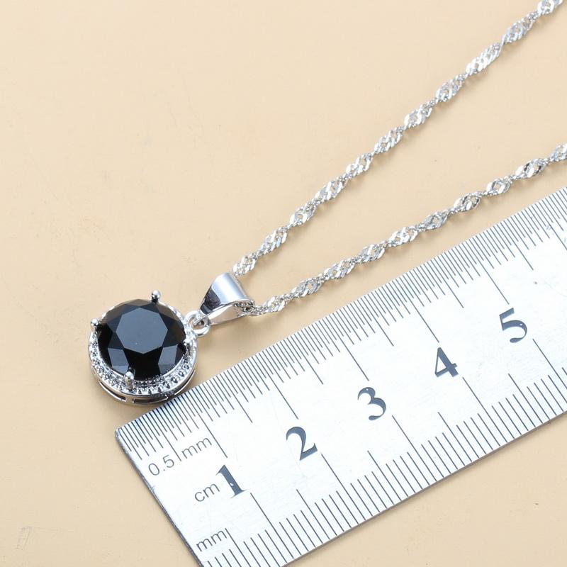 Sell Well Wedding Jewelry Sets Round Black Zircon Dangle Earrings And Necklace Ring For Women Gift