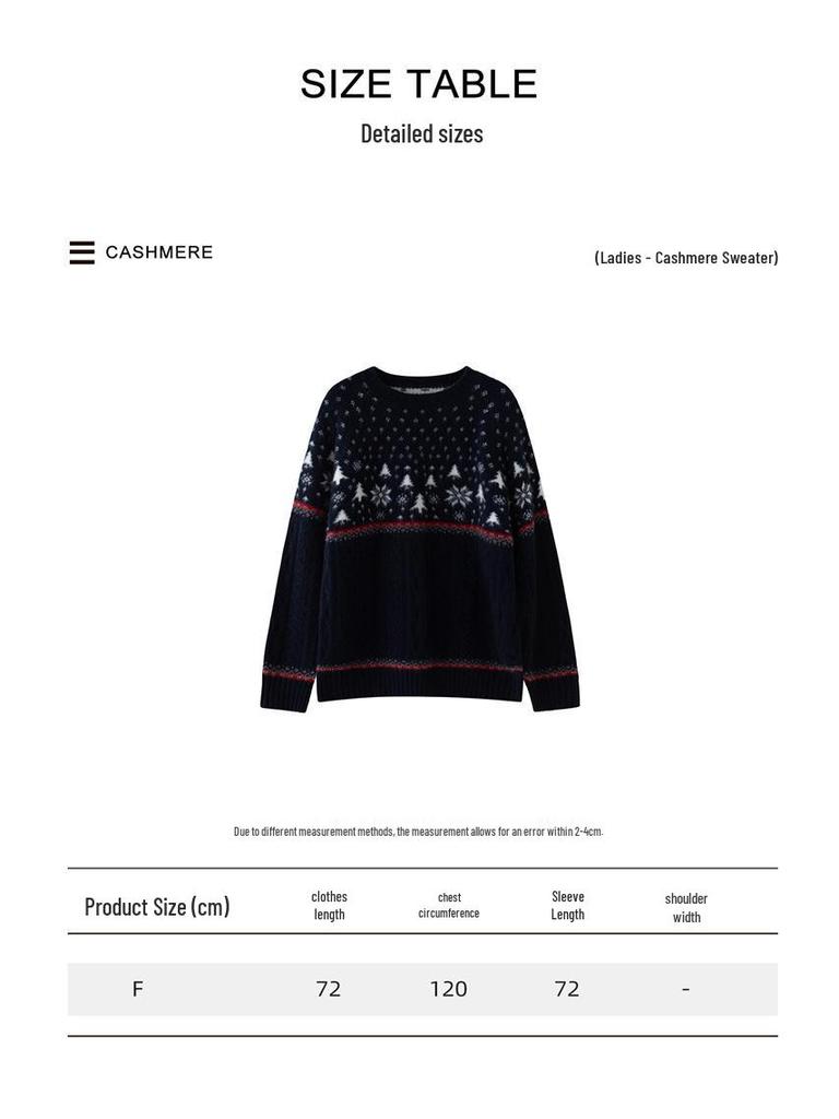 Women's Cashmere Snowflake Drop-Shoulder Sweater - Warm, Super Thick Crew Neck for Autumn/Winter