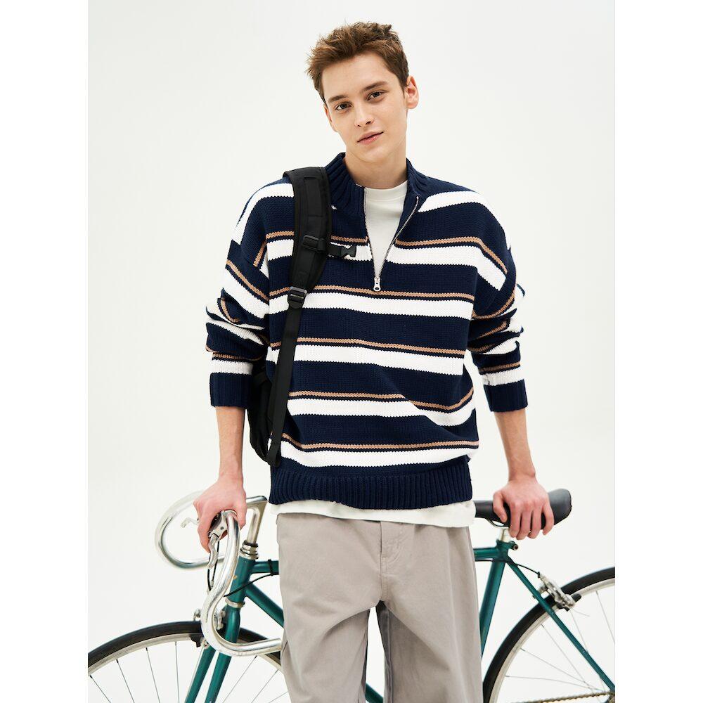 8Seconds Half-Zip Striped Round Knit Navy Navy/M