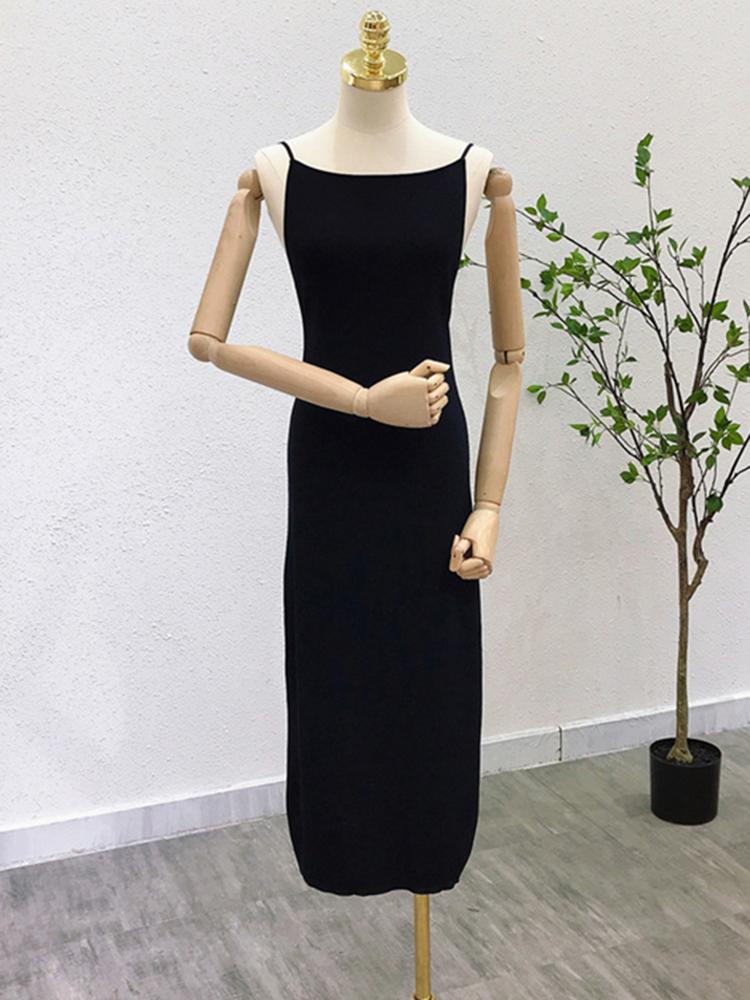 

Черное сексуальное платье на тонких бретельках, женские вечерние платья для женщин, летнее облегающее облегающее вязаное платье C-104 One Size чёрный