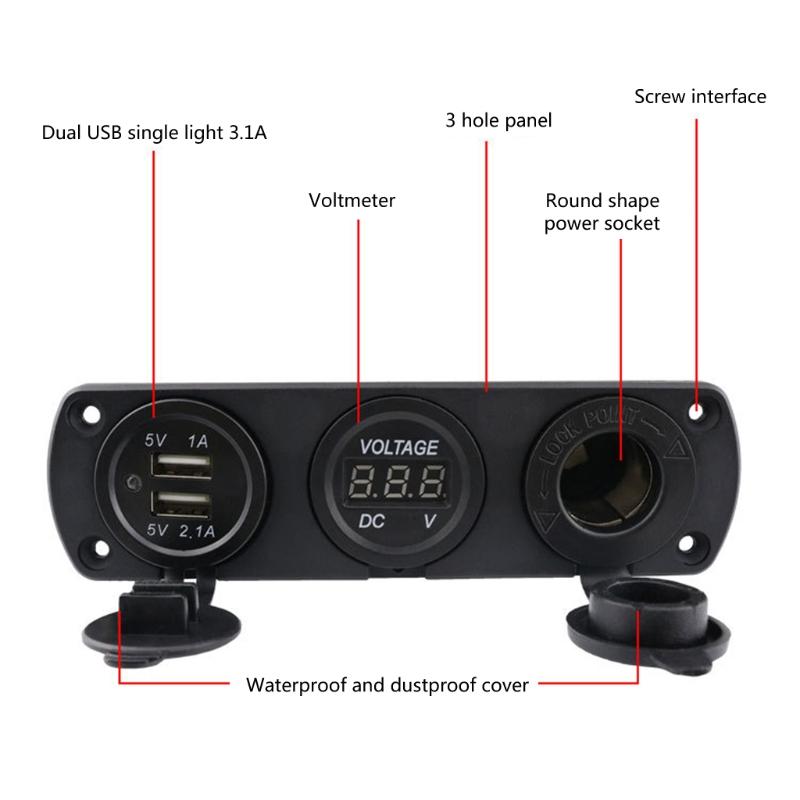 12-24V Car Dual USB Cigarette Lighter Socket 3.1A Boat Car Motorbike Tractor Charger Adapter Digital Voltmeter Universal