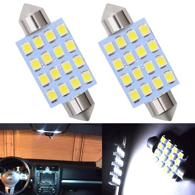 2 Pièces Blanc 36mm 41mm 16 LED SMD 12V Éclairage Dôme Lecture Plaque d'Immatriculation de Voiture Lampe de Coffre Ampoules Cale LED Toit Auto