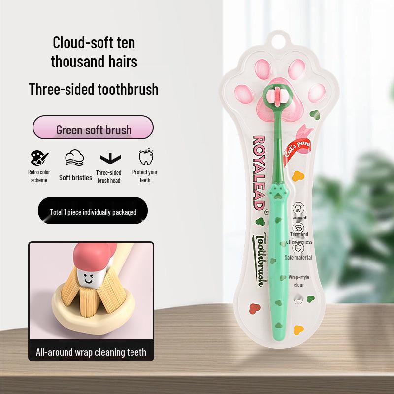 Yin Yan Forest Cat Paw Toothbrush - Soft Bristle for Adults & Kids, Single-Pack, Home & Travel Use