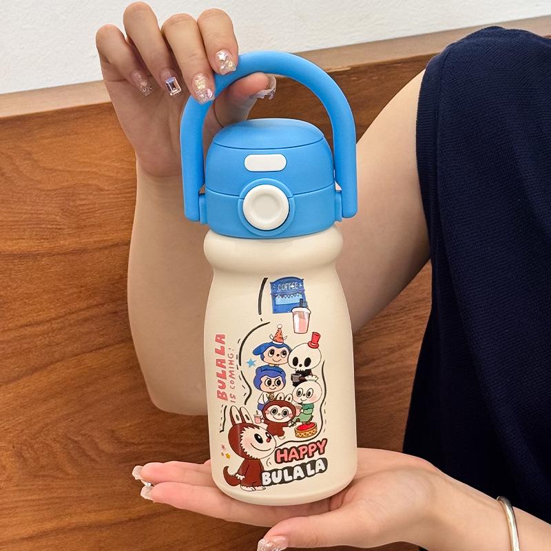 Carrying Pot Girl High Value Cute Double Drink Thermos Cup Large Capacity Portable Portable Student Straw Cartoon Water Cup