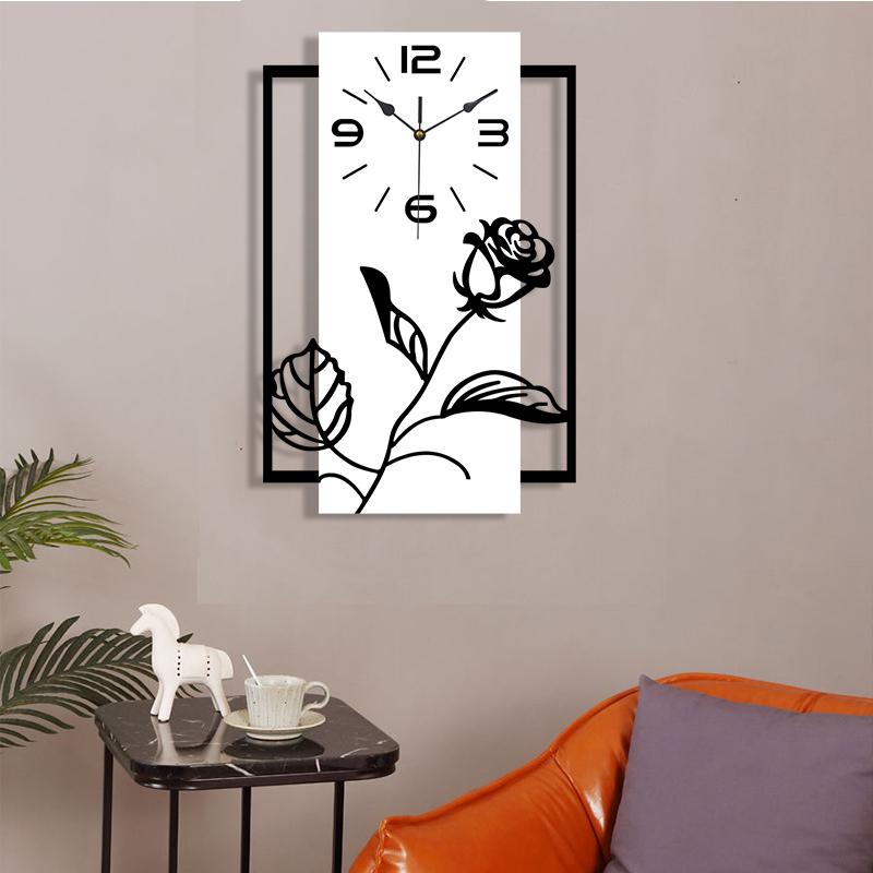 Rectangular Three-dimensional Rose Pattern Silent Wall Clock Modern Art Style Home and Office Decoration