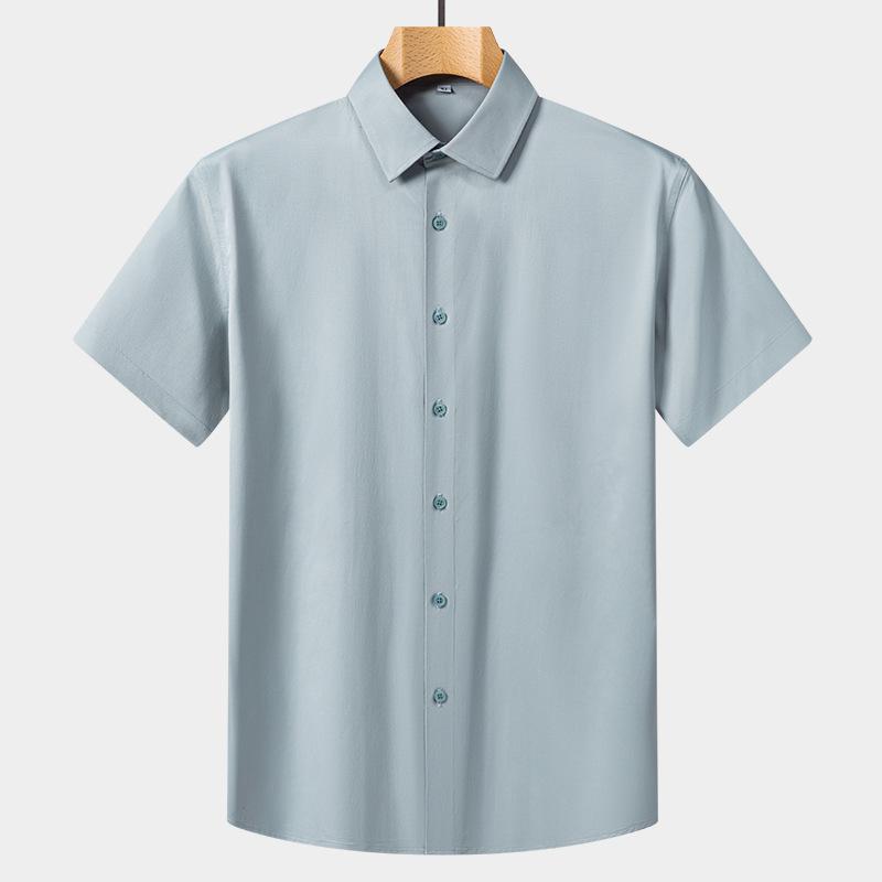 Men's Gray Short Sleeve Button Down Shirt - Ice Silk Casual Business Formal Summer Top