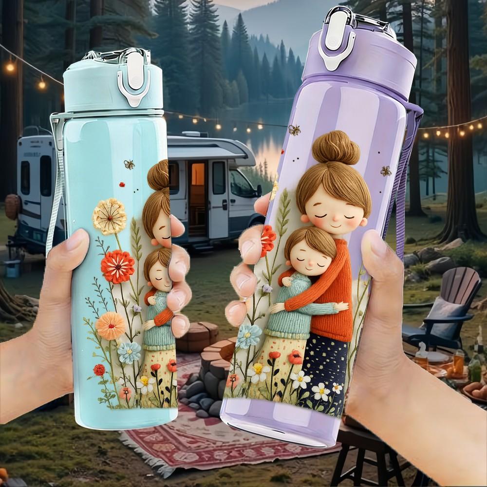 1PC Little Girl Hold Flower Basket Print 750ml Color Plastic Sports Water Bottle Leakproof Flip Straw Lid Suitable for Sports Office Home Use